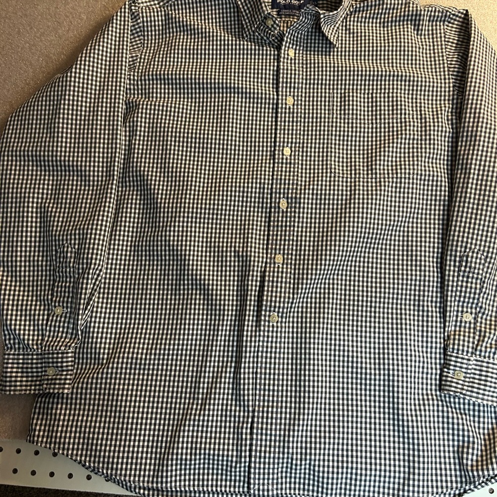 Men's Black & White Checkered Button Down Shirt,‎ XL Ralph Lauren Polo Golf